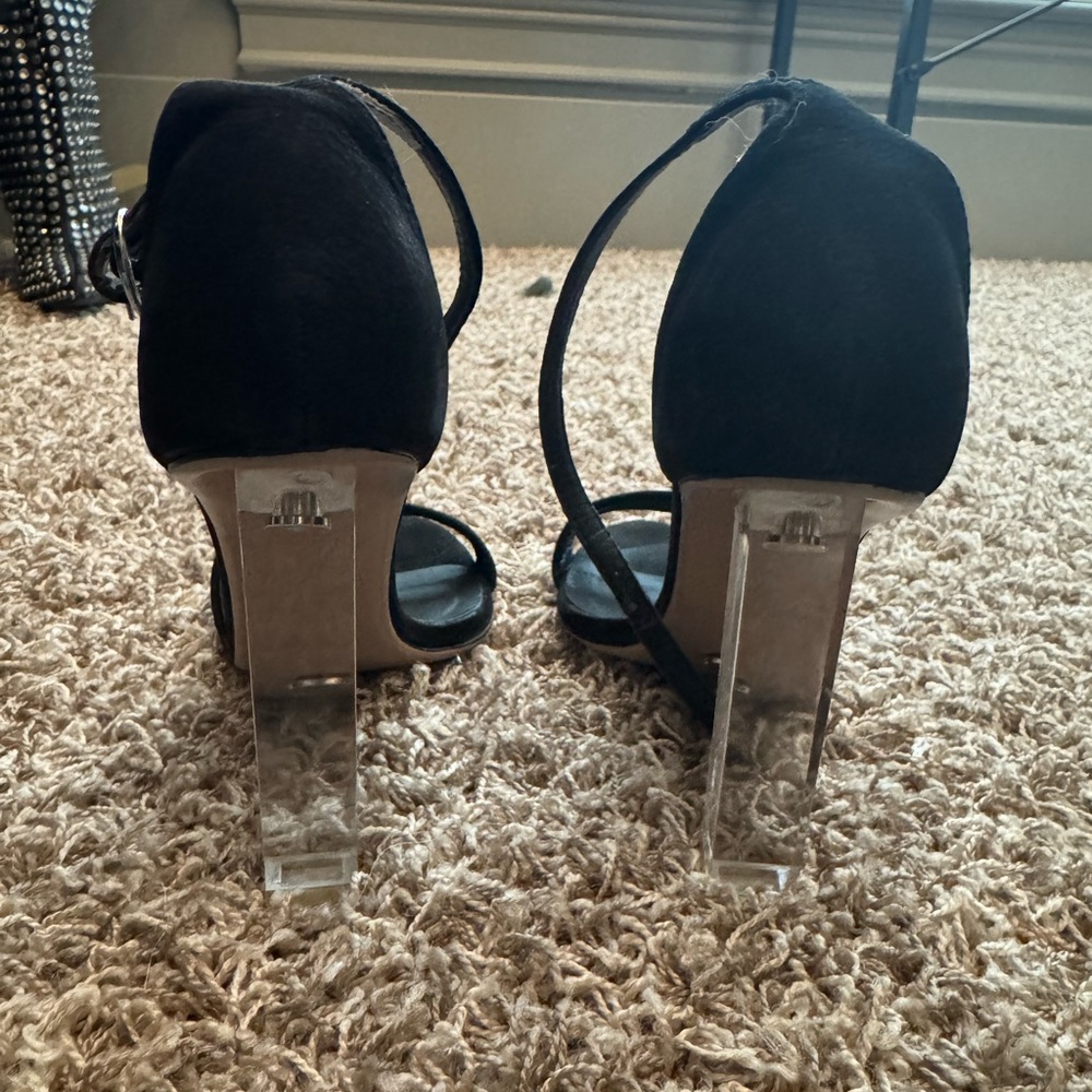 Tony Bianco Black Ankle-Strap Heels with Clear Block Heel - Picture 2 of 4